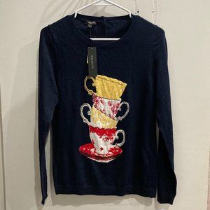 Talbots Navy Teacups Sweater Size S